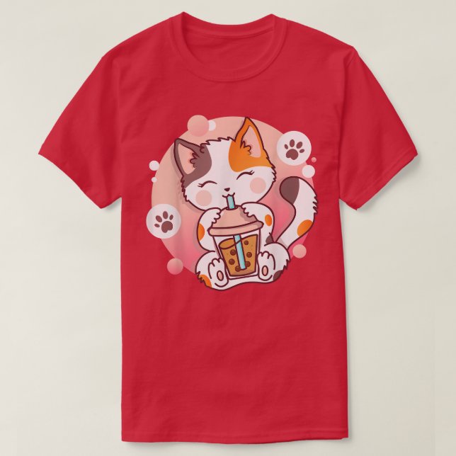 Cat Boba Tea Bubble Tea Anime Kawaii Neko 9 T Shirt (Design framsida)