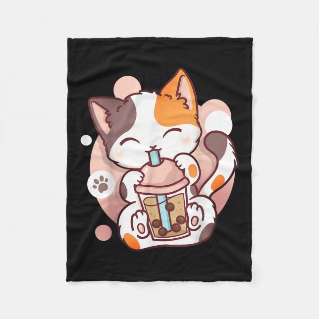 Cat Boba Tea Bubble Tea Anime Kawaii Neko Fleecefilt (Framsidan)