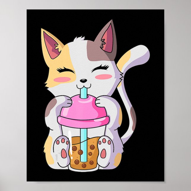 Cat Boba Tea Bubble Tea Anime Kawaii Neko for Boys Poster (Framsidan)