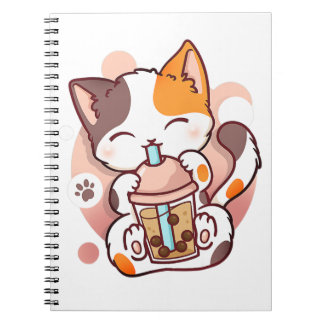 Cat Boba Tea Bubble Tea Anime Kawaii Neko for Girl Anteckningsbok