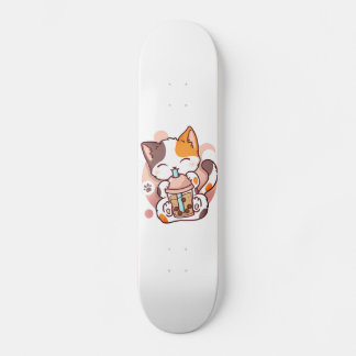 Cat Boba Tea Bubble Tea Anime Kawaii Neko for Girl Mini Skateboard Bräda 18,5 Cm