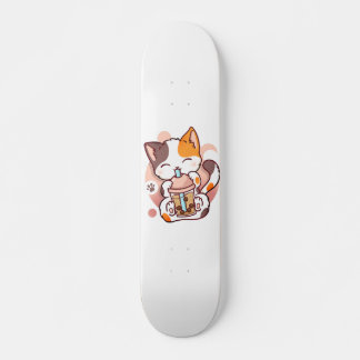 Cat Boba Tea Bubble Tea Anime Kawaii Neko for Girl Mini Skateboard Bräda 18,5 Cm
