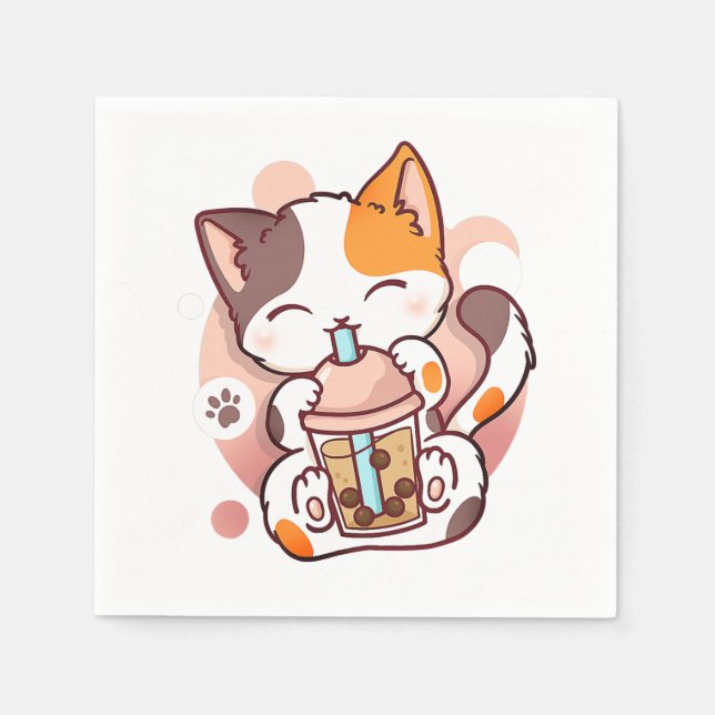 Cat Boba Tea Bubble Tea Anime Kawaii Neko for Girl Pappersservett (Framsidan)