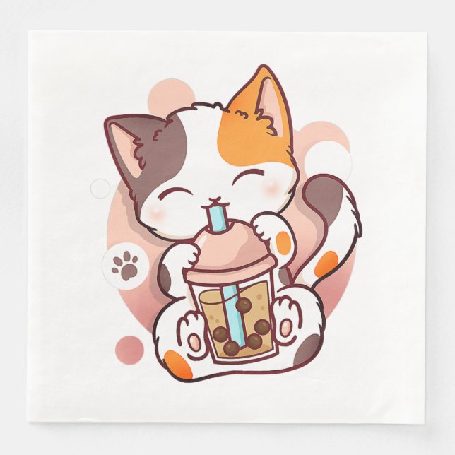 Cat Boba Tea Bubble Tea Anime Kawaii Neko for Girl Pappersservett (Framsida)