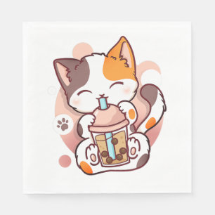 Cat Boba Tea Bubble Tea Anime Kawaii Neko for Girl Pappersservett