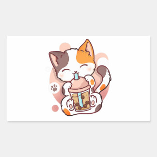 Cat Boba Tea Bubble Tea Anime Kawaii Neko for Girl Rektangulärt Klistermärke