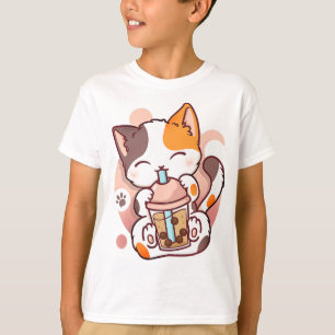 Cat Boba Tea Bubble Tea Anime Kawaii Neko for Girl T Shirt