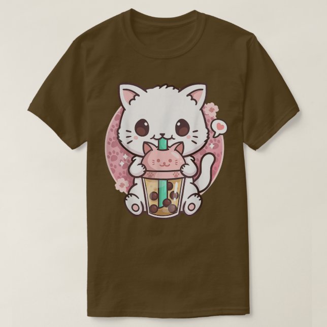 Cat Boba Tea Bubble Tea Anime Kawaii Neko Gift Gir T Shirt (Design framsida)