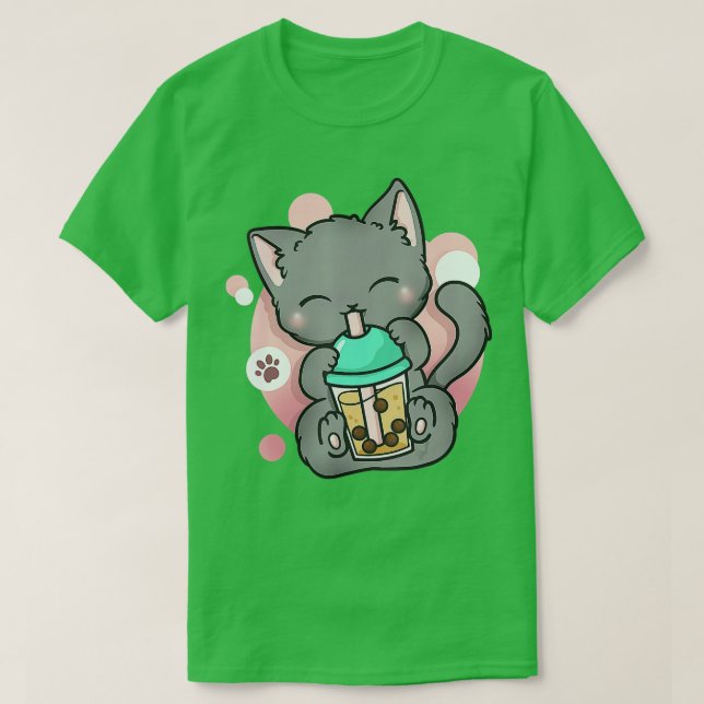 Cat Boba Tea Bubble Tea Anime Kawaii Neko Gift Gir T Shirt (Design framsida)