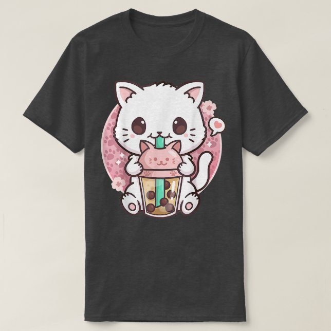 Cat Boba Tea Bubble Tea Anime Kawaii Neko Gift Gir T Shirt (Design framsida)