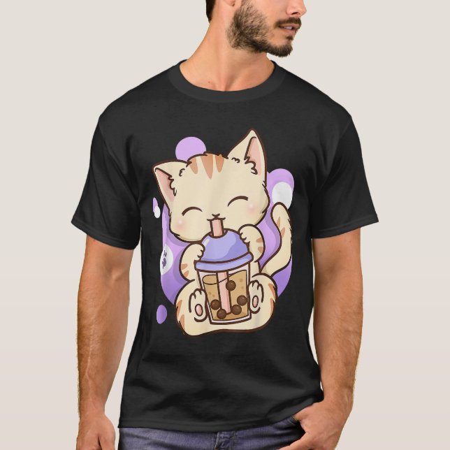 Cat Boba Tea Bubble Tea Anime Kawaii Neko Gift Gir T Shirt (Framsida)