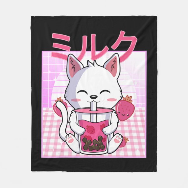 Cat Boba Tea Bubble Tea Anime Kawaii Neko Gift Kid Fleecefilt (Framsidan)