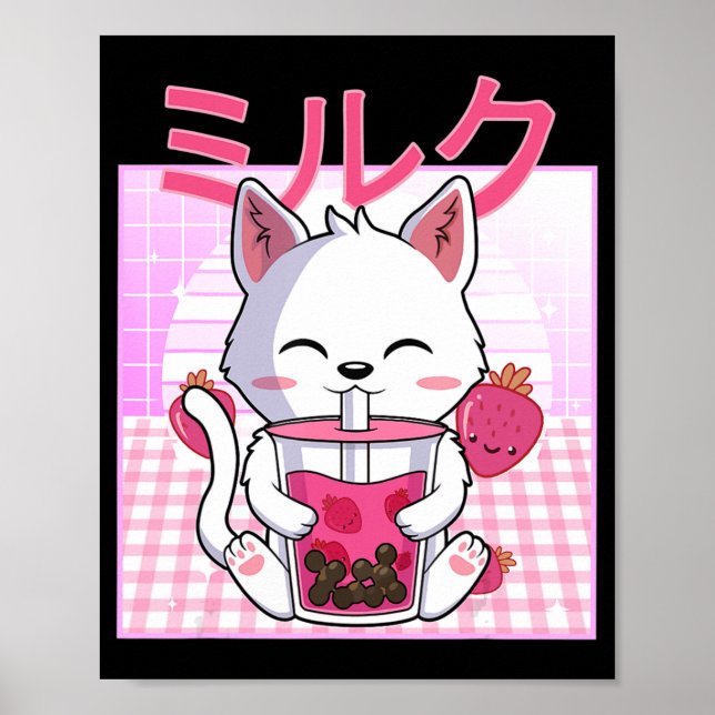 Cat Boba Tea Bubble Tea Anime Kawaii Neko Gift Kid Poster (Framsidan)