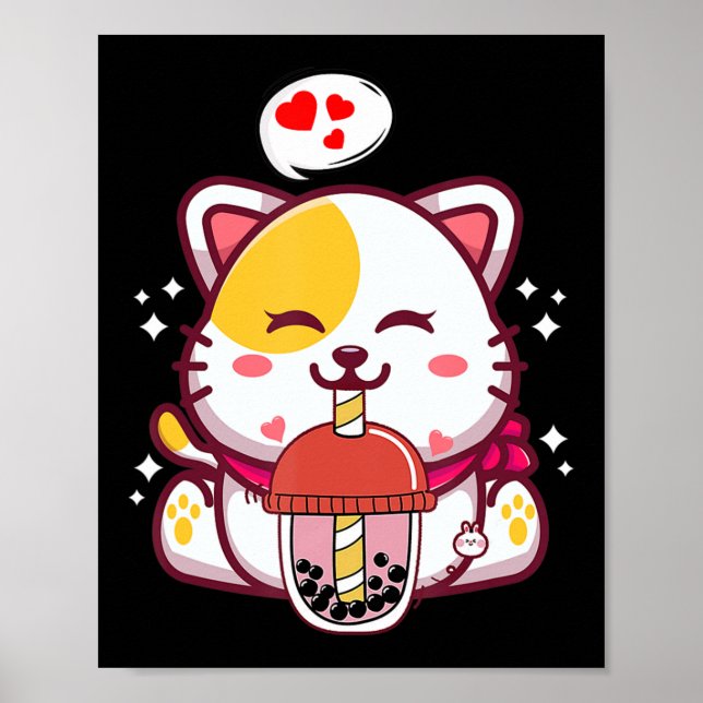 Cat Boba Tea Bubble Tea Anime Kawaii Neko Gifts Gi Poster (Framsidan)