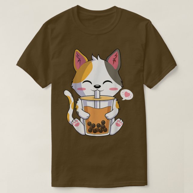 Cat Boba Tea Bubble Tea Anime Kawaii Neko Girl Tee (Design framsida)