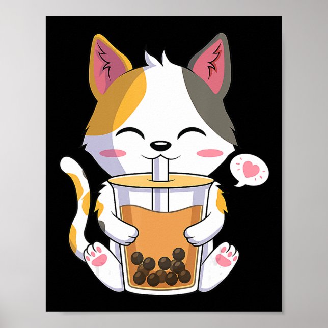 Cat Boba Tea Bubble Tea Anime Kawaii Neko Girl Tee Poster (Framsidan)