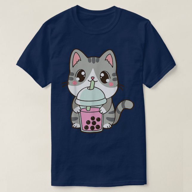 Cat Boba Tea Bubble Tea Anime Kawaii Neko Japanska T Shirt (Design framsida)