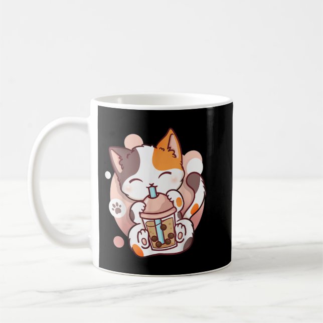 Cat Boba Tea Bubble Tea Anime Kawaii Neko Kaffemugg (Vänster)