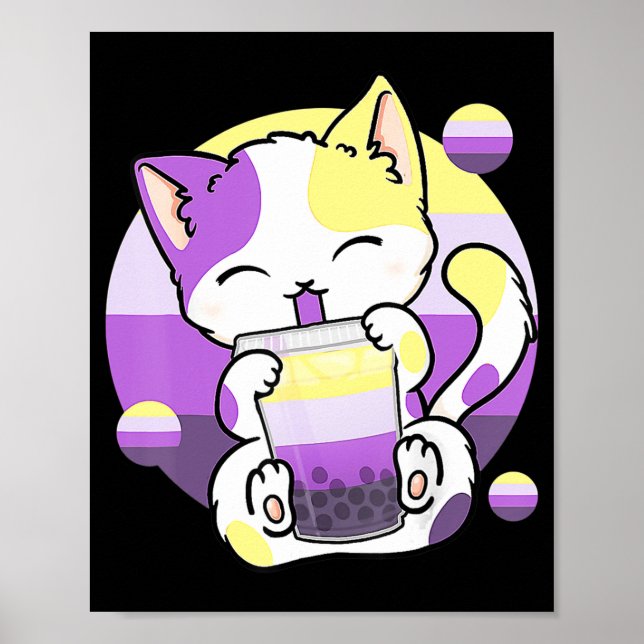 Cat Boba Tea Bubble Tea Anime Kawaii Neko Kids Gir Poster (Framsidan)