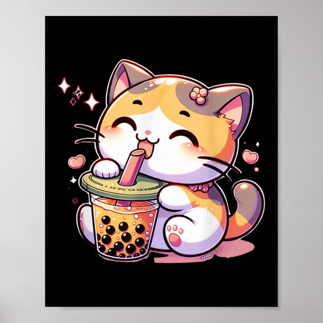 Cat Boba Tea Bubble Tea Anime Kawaii Neko Kids Tee Poster (Framsidan)