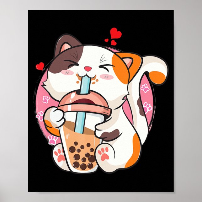 Cat Boba Tea Bubble Tea Anime Kawaii Neko Kids Tee Poster (Framsidan)