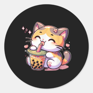 Cat Boba Tea Bubble Tea Anime Kawaii Neko Kids Tee Runt Klistermärke