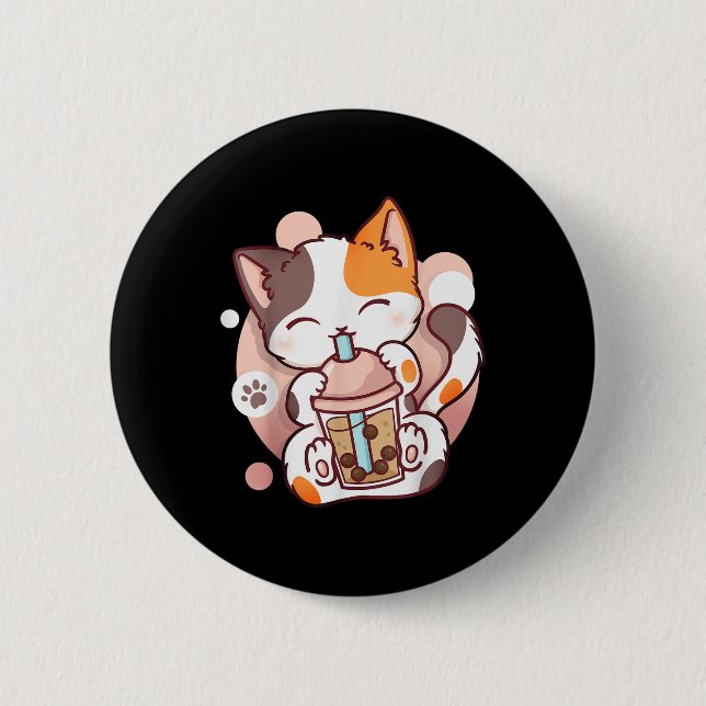Cat Boba Tea Bubble Tea Anime Kawaii Neko Knapp (Framsida)