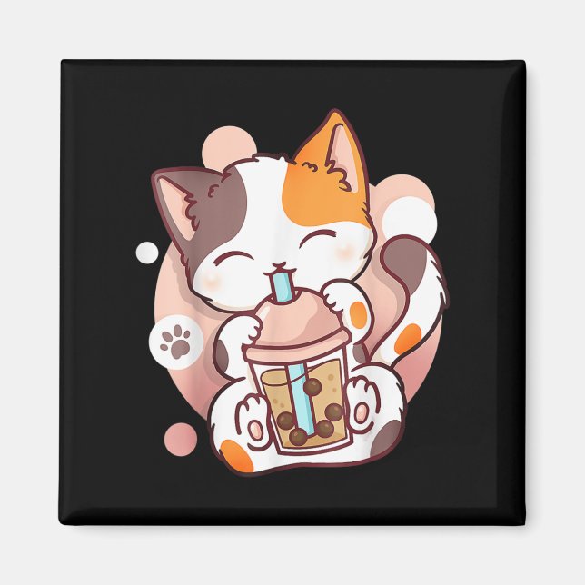 Cat Boba Tea Bubble Tea Anime Kawaii Neko  Magnet (Framsidan)