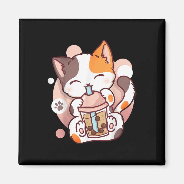 Cat Boba Tea Bubble Tea Anime Kawaii Neko Magnet (Framsidan)