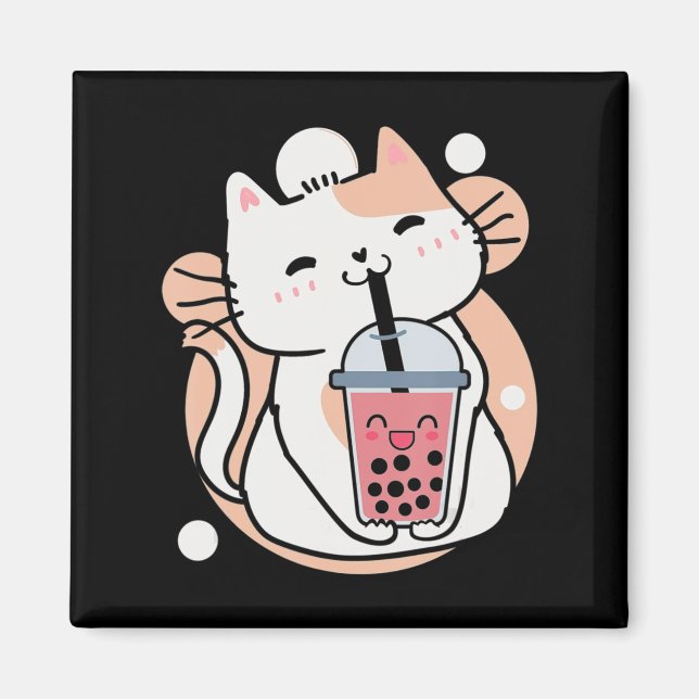 Cat Boba Tea Bubble Tea Anime Kawaii Neko Milktea Magnet (Framsidan)