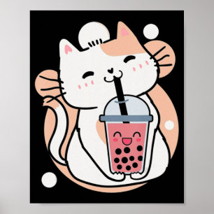 Cat Boba Tea Bubble Tea Anime Kawaii Neko Milktea Poster
