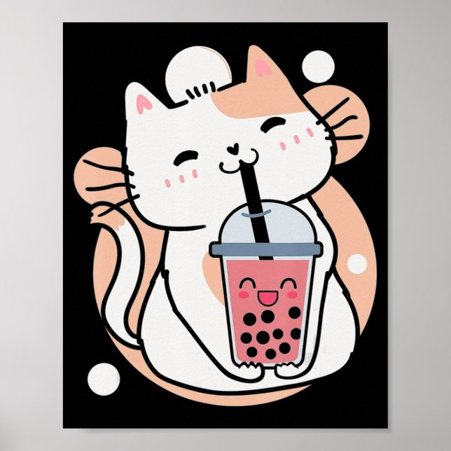Cat Boba Tea Bubble Tea Anime Kawaii Neko Milktea Poster (Framsidan)