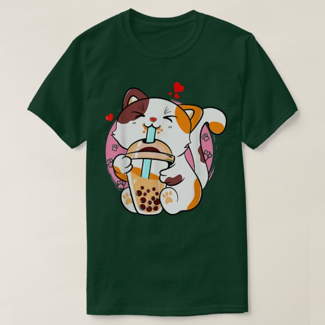 Cat Boba Tea Bubble Tea Anime Kawaii Neko Milktea T Shirt (Design framsida)