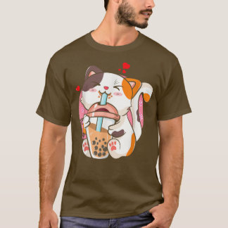 Cat Boba Tea Bubble Tea Anime Kawaii Neko Milktea  T Shirt
