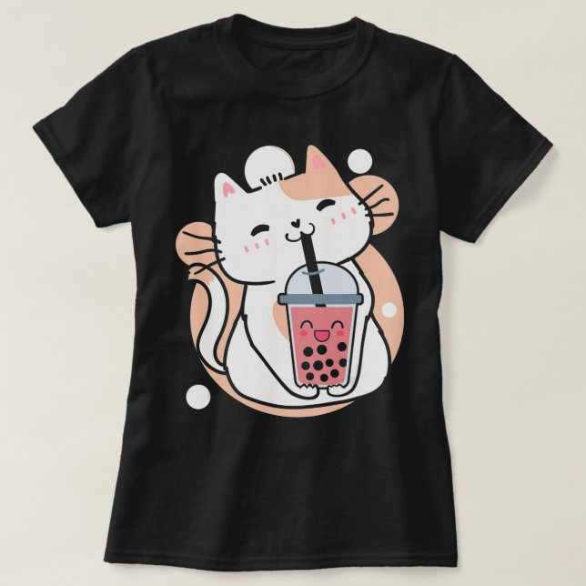 Cat Boba Tea Bubble Tea Anime Kawaii Neko Milktea T Shirt (Design framsida)
