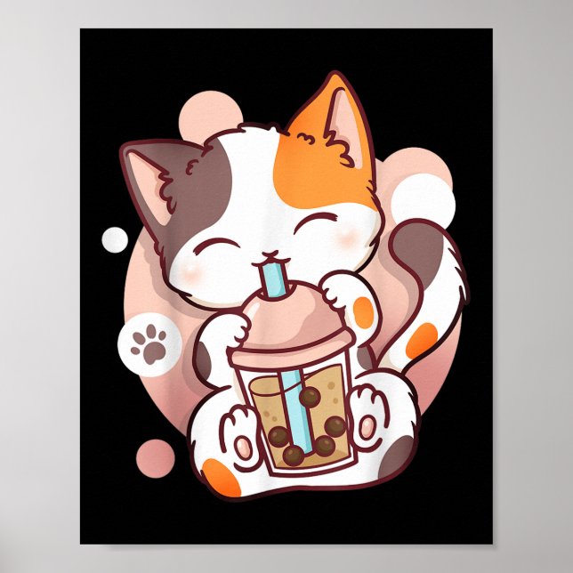 Cat Boba Tea Bubble Tea Anime Kawaii Neko Poster (Framsidan)