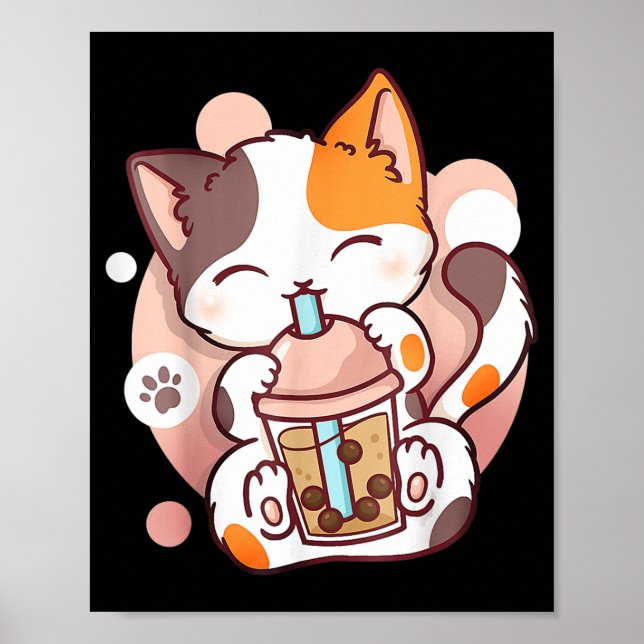 Cat Boba Tea Bubble Tea Anime Kawaii Neko Poster (Framsidan)
