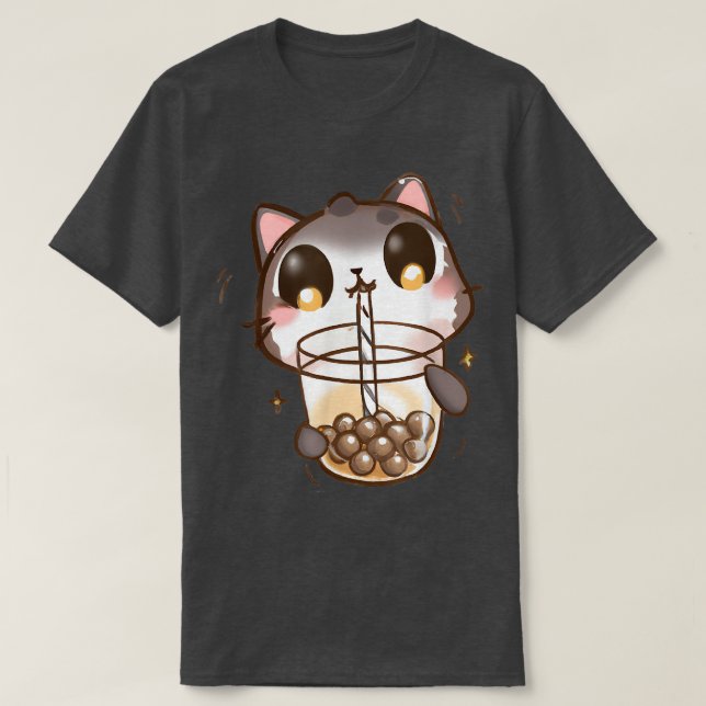 Cat Boba Tea Bubble Tea Anime Kawaii Neko T Shirt (Design framsida)