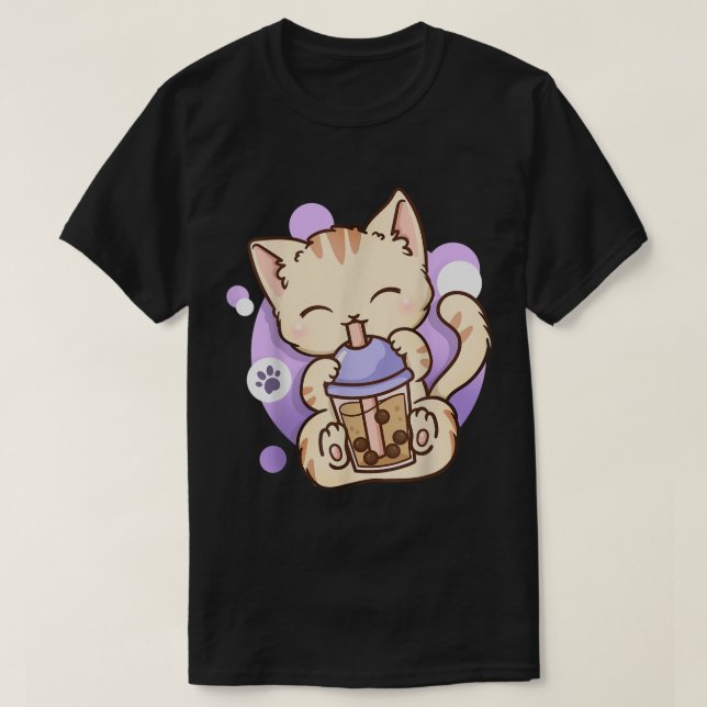 Cat Boba Tea Bubble Tea Anime Kawaii Neko T Shirt (Design framsida)