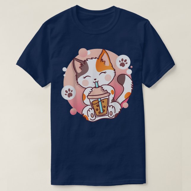 Cat Boba Tea Bubble Tea Anime Kawaii Neko T Shirt (Design framsida)