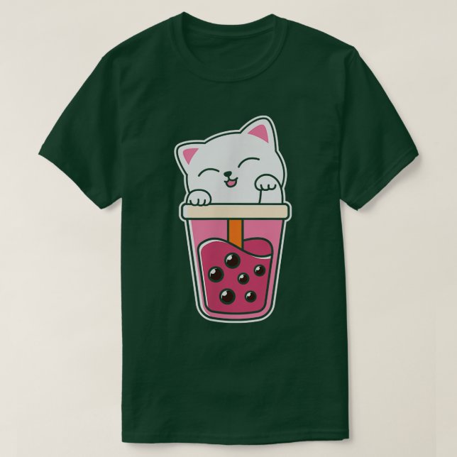 Cat Boba Tea Bubble Tea Anime Kawaii Neko T Shirt (Design framsida)