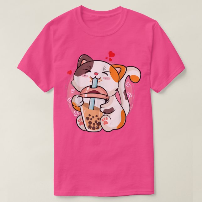 Cat Boba Tea Bubble Tea Anime Kawaii Neko Teen Gir T Shirt (Design framsida)