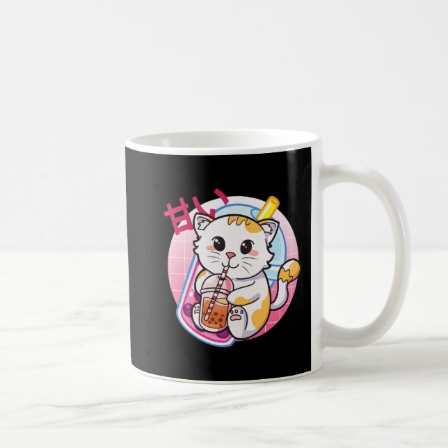 Cat Boba Tea Bubble Tea Cat Lover Anime Kawaii Nek Kaffemugg (Höger)