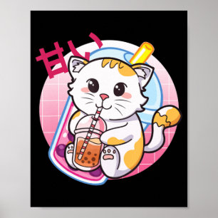 Cat Boba Tea Bubble Tea Cat Lover Anime Kawaii Nek Poster