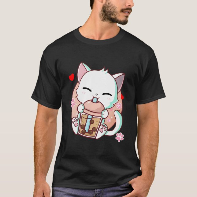 Cat Boba Tea Bubble Tea Kawaii Anime Japanese Neko T Shirt (Framsida)