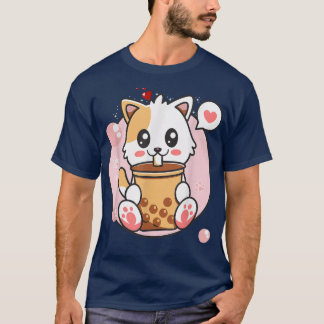 Cat Boba Tea Bubble Tea Kawaii Anime Japansk flick T Shirt