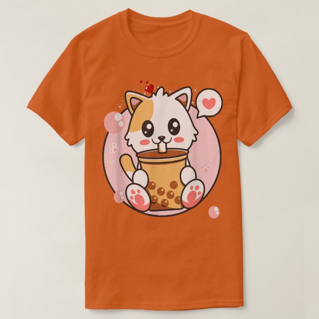 Cat Boba Tea Bubble Tea Kawaii Anime Japansk flick T Shirt (Design framsida)