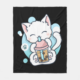 Cat Boba Tea Bubble Tea Kawaii Anime Japansk Neko Fleecefilt