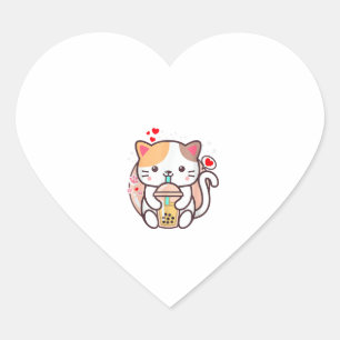 Cat Boba Tea Bubble Tea Kawaii Anime Japansk Neko Hjärtformat Klistermärke