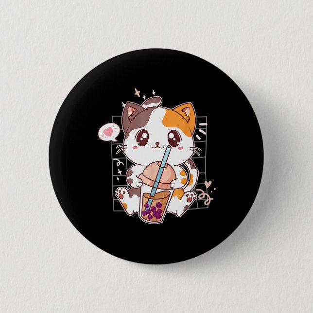 Cat Boba Tea Bubble Tea Kawaii Anime Japansk Neko Knapp (Framsida)